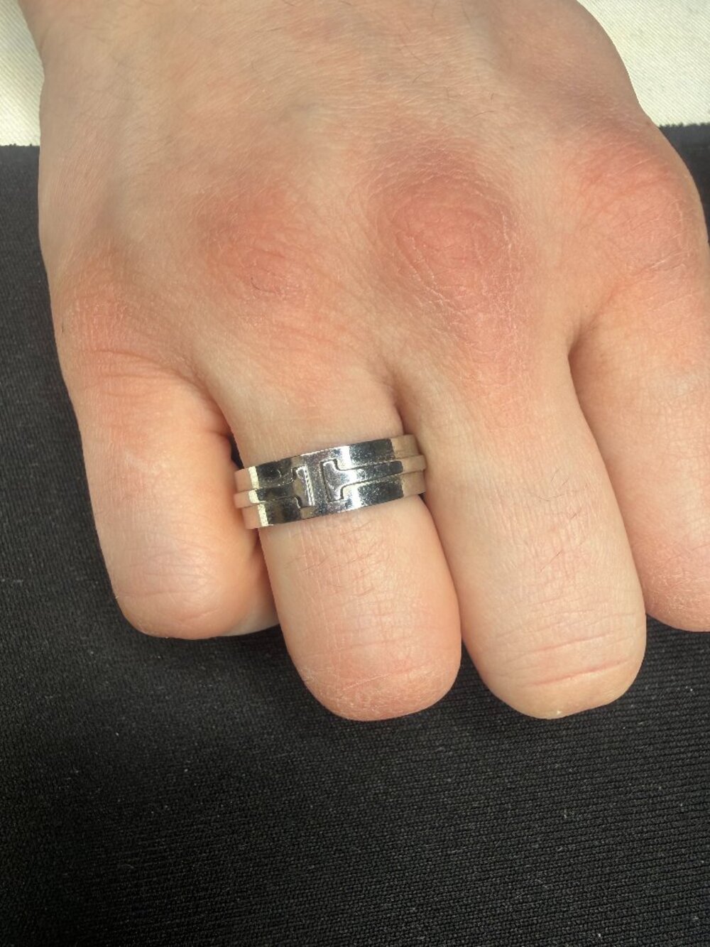 Silver Tone Geometric Wide Band Ring